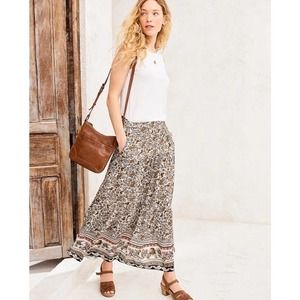 Garnet Hill Boho Tiered Maxi Skirt Floral Large